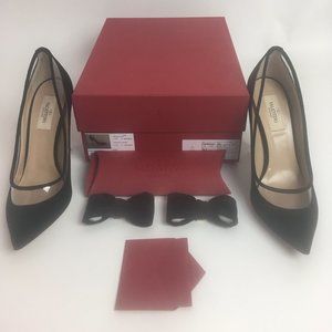 Valentino Dolly Bow Velvet Black Pumps